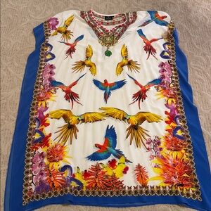 Asa Kaftans Colorful Parrot Print Kaftan Dress. OS